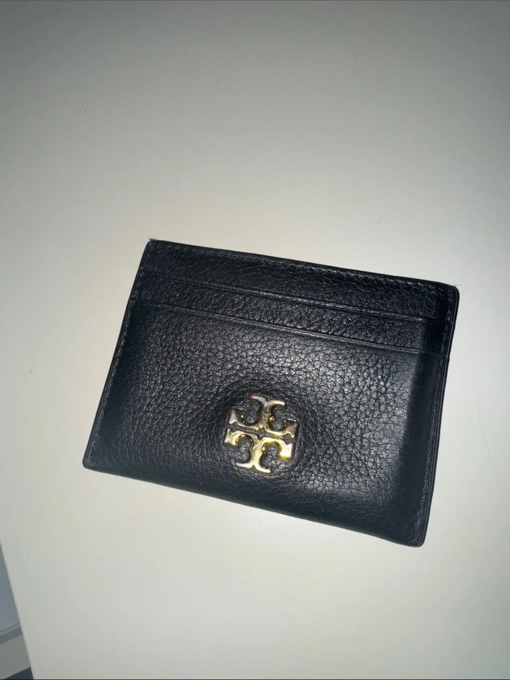 Tory Burch Black Leather Card Holder with Gold Logo